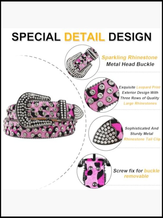 Faux Leather Rhinestone Belt with Alloy Buckle Leopard Print Western main image 5